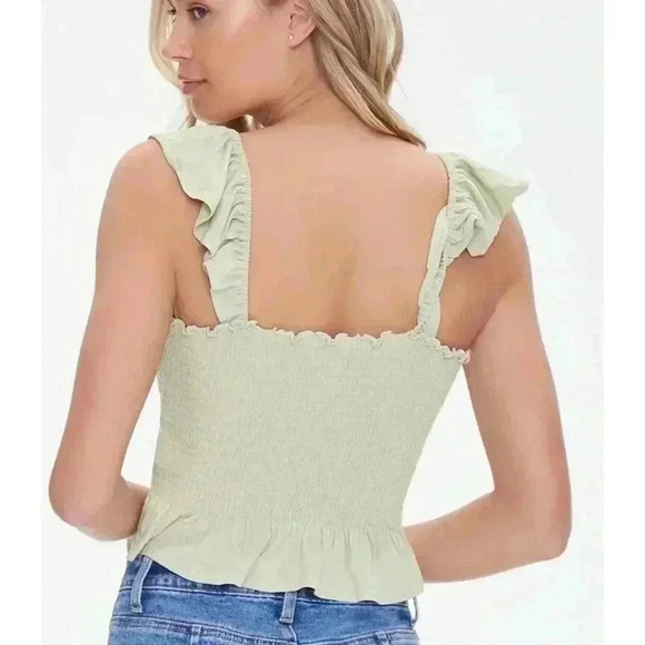 Forever21 Smocked Flounce-Trim Crop Top - Picture 3 of 4